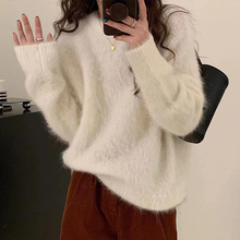 美拉德 韩系ins羊驼毛毛衣女装25秋冬厚款慵懒风套头针织衫上衣女