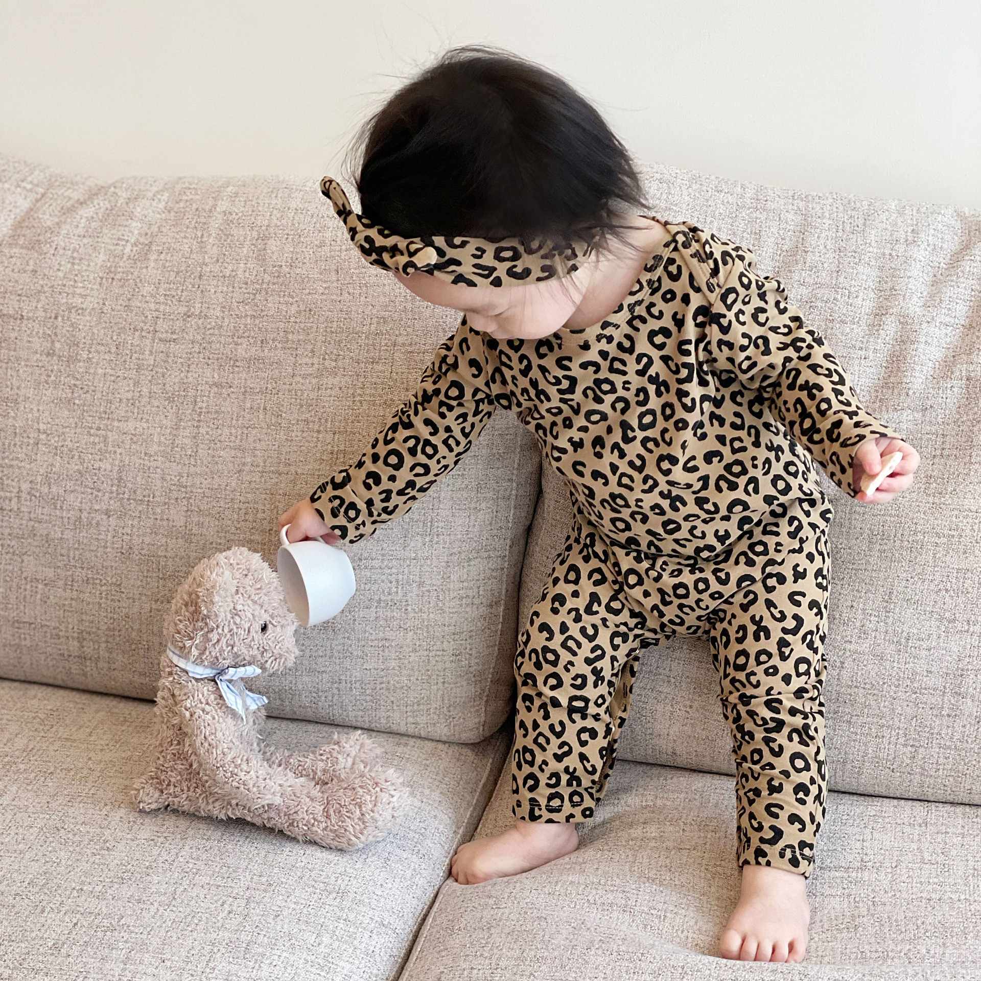 Ins Baby Girl Baby Clothes Western Style Leopard Print Baby Boy Spring and Autumn Cotton Long-Sleeved Jumpsuit Open-End Romper Suit