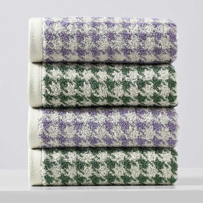 Houndstooth Pure Cotton Adult Towel 34*72cm90G Jacquard Face Towel Soft and Comfortable Easy-to-Absorb Towel