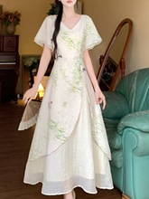 国风新中式改良旗袍盘扣假两件连衣裙女夏季大码日常汉元素长裙子