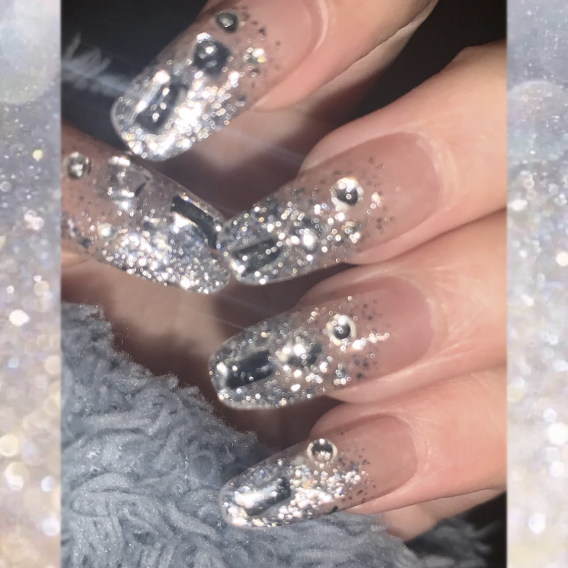 奈妮娜z-176闪耀银渐假指甲片短t跨境色渐变亮片穿戴美甲贴片批发