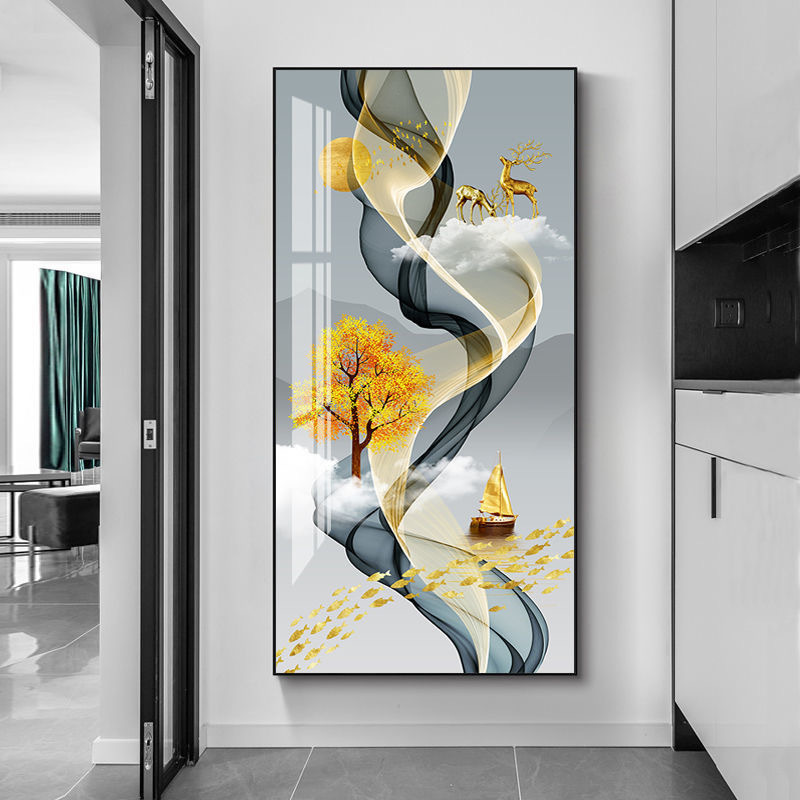 现代玄关装饰画进门入户正对墙走廊过道尽头挂画客厅喜庆壁画竖版