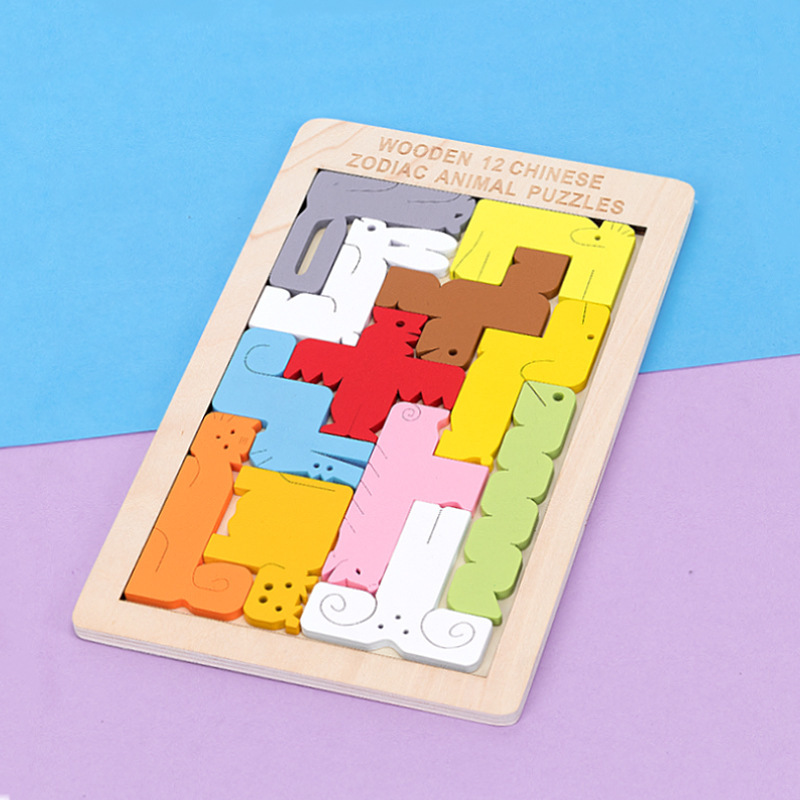 木制动物俄罗斯方块十二生肖俄罗斯方块积木拼图拼板积木玩具