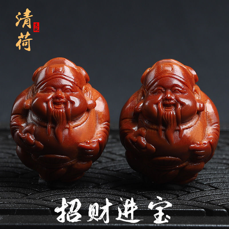 文玩橄榄核手串橄榄核雕刻巴西进口大核财神一对手球手把件橄榄胡