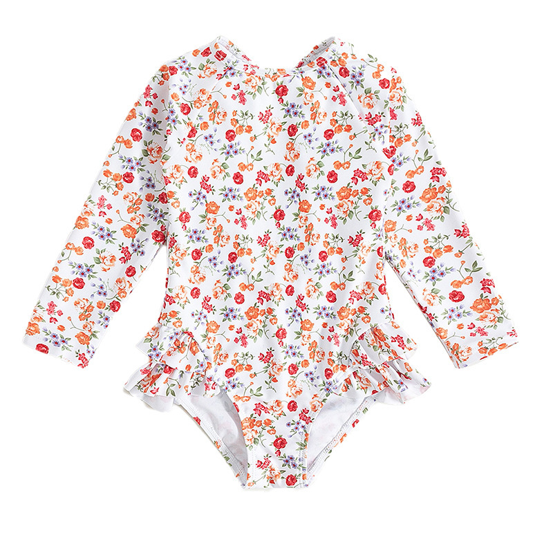 2023 Long Sleeve One-Piece Children's Swimsuit Summer New Small Floral Hollow Design Girl's Swimsuit Bikini