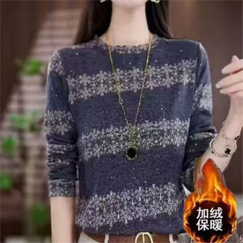 一件代发秋季新款时尚妈妈装澳绒圆领长袖T恤百搭气质减龄宽松内