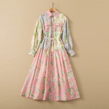 big size cotton dress 2022年春秋季新款工装口袋印花长袖连衣裙