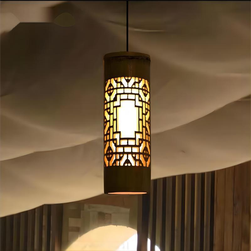 竹吊灯-暖光LED雕刻竹灯精品装饰灯餐厅民宿氛围灯景观庭院竹筒灯