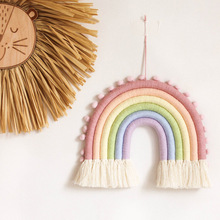 ins北欧棉线毛球彩虹编织挂毯壁挂儿童房间装饰墙上吊饰家居饰品