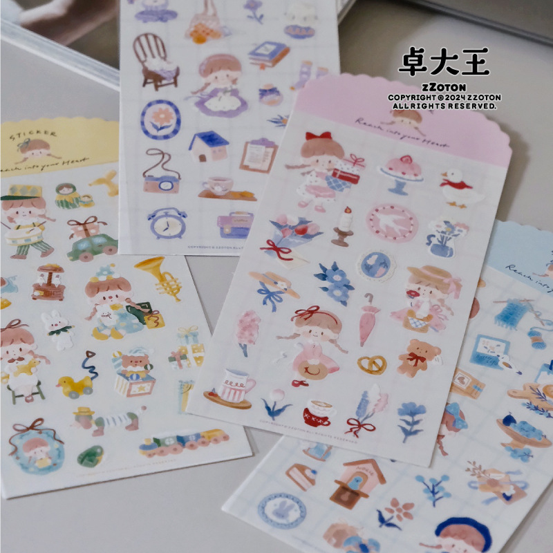 卓大王【阿卓文艺风贴纸】雾面pvc防水盐系复古人物手帐装饰日记