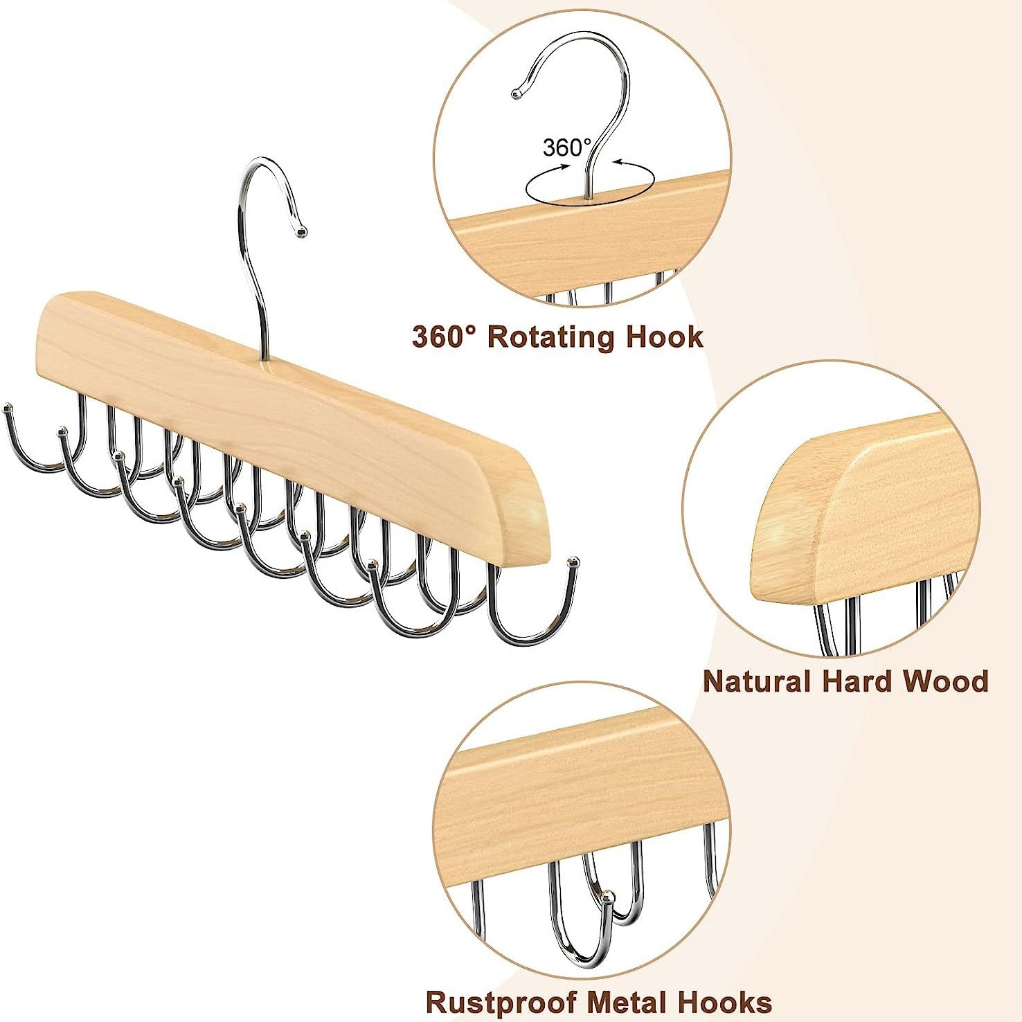 Solid Wood Belt Storage Rack Household Belt Tie Hook Hanger Underwear Sling Multi-Functional Solid Wood Tie Rack