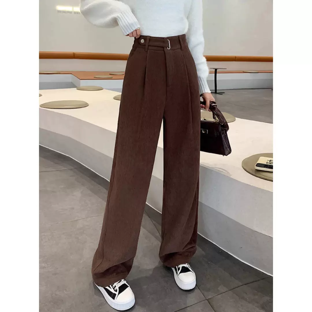 气质欧棉绒裤子女秋冬新款阔腿裤垂感窄版冬季加绒加厚百搭垂感裤
