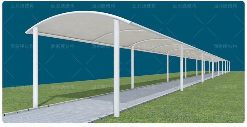 安装学校医院膜结构过道棚 工厂走廊膜结构顶篷 张拉膜通道遮阳蓬