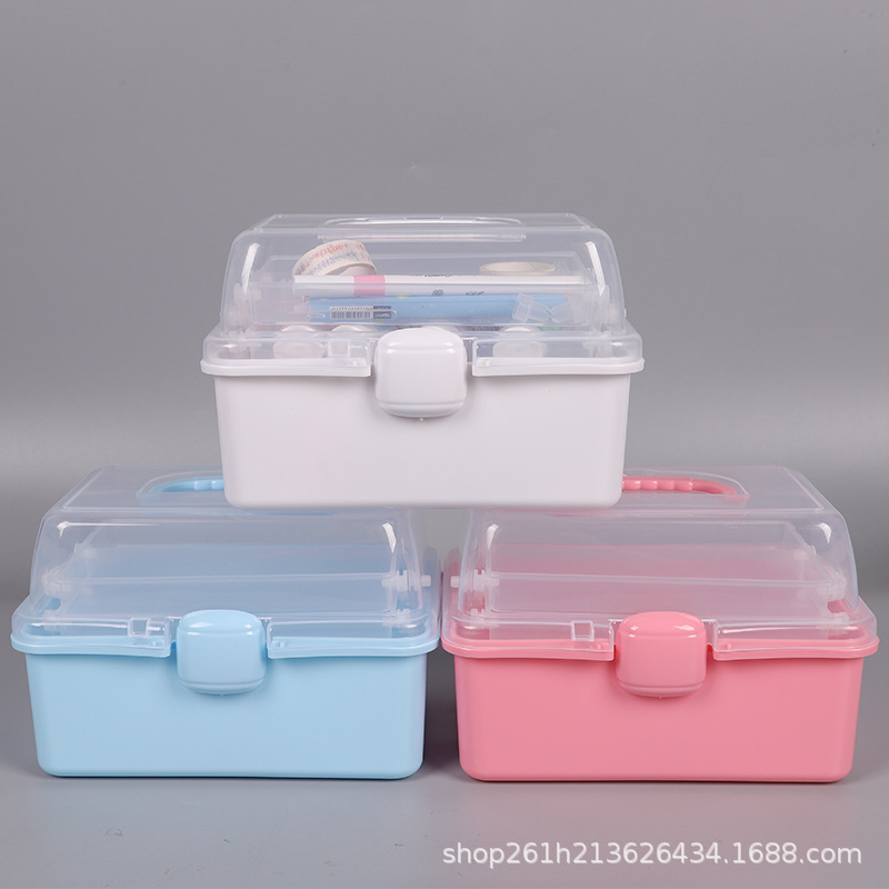 Small Three-Layer Folding Toolbox Cream Glue Gu Card Sticker Toy Storage Box Portable Storage Box