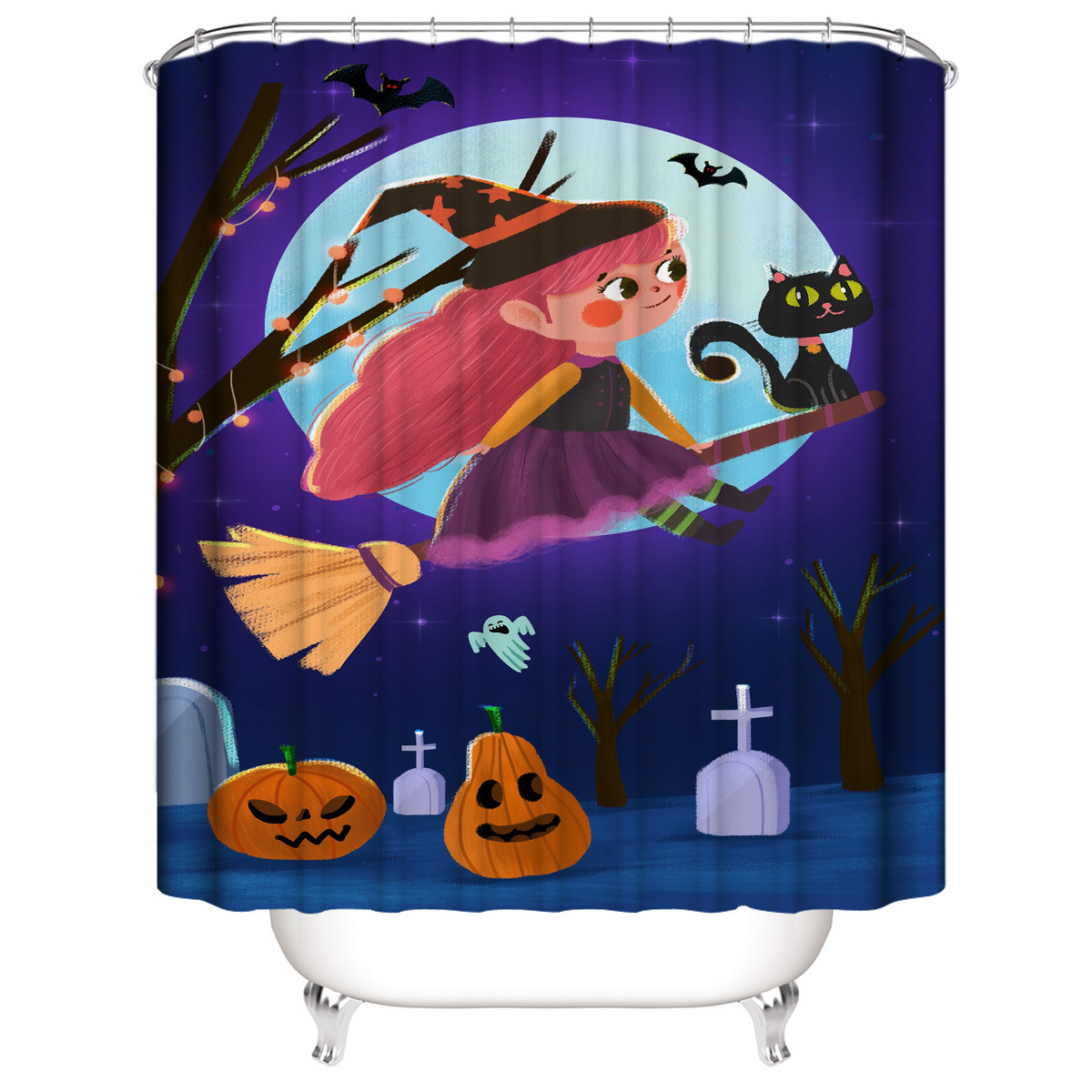 Factory Direct Sales New Halloween Amazon E-Commerce 3D Digital Printing Waterproof Shower Curtain