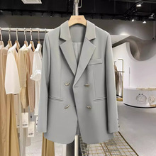 2024年春秋季新款灰色高端英伦风西装外套女士法式质感时尚小西服
