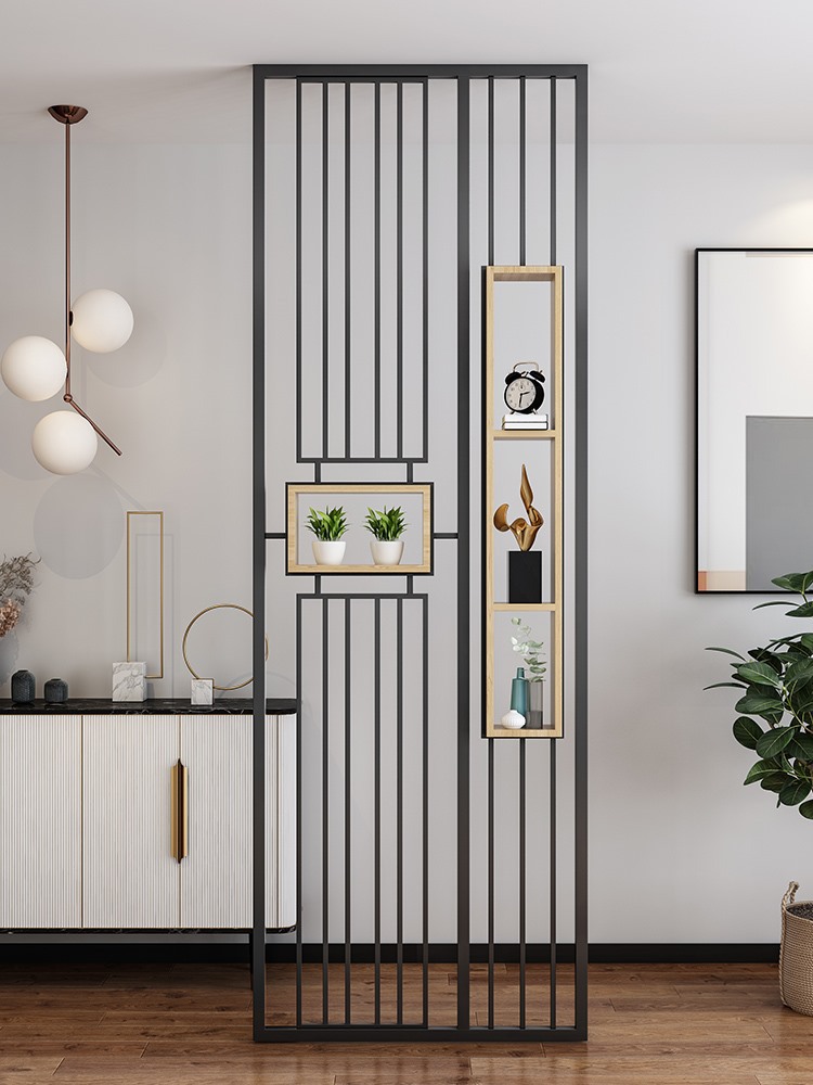 北欧轻奢屏风简约入户玄关铁艺装饰架客餐厅洗漱台镂空置物架隔断