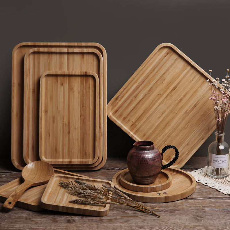 Bamboo Tea Tray Rectangular Commercial Household Tea Cup Storage Cake Bamboo Wooden Water Cup Restaurant Tray