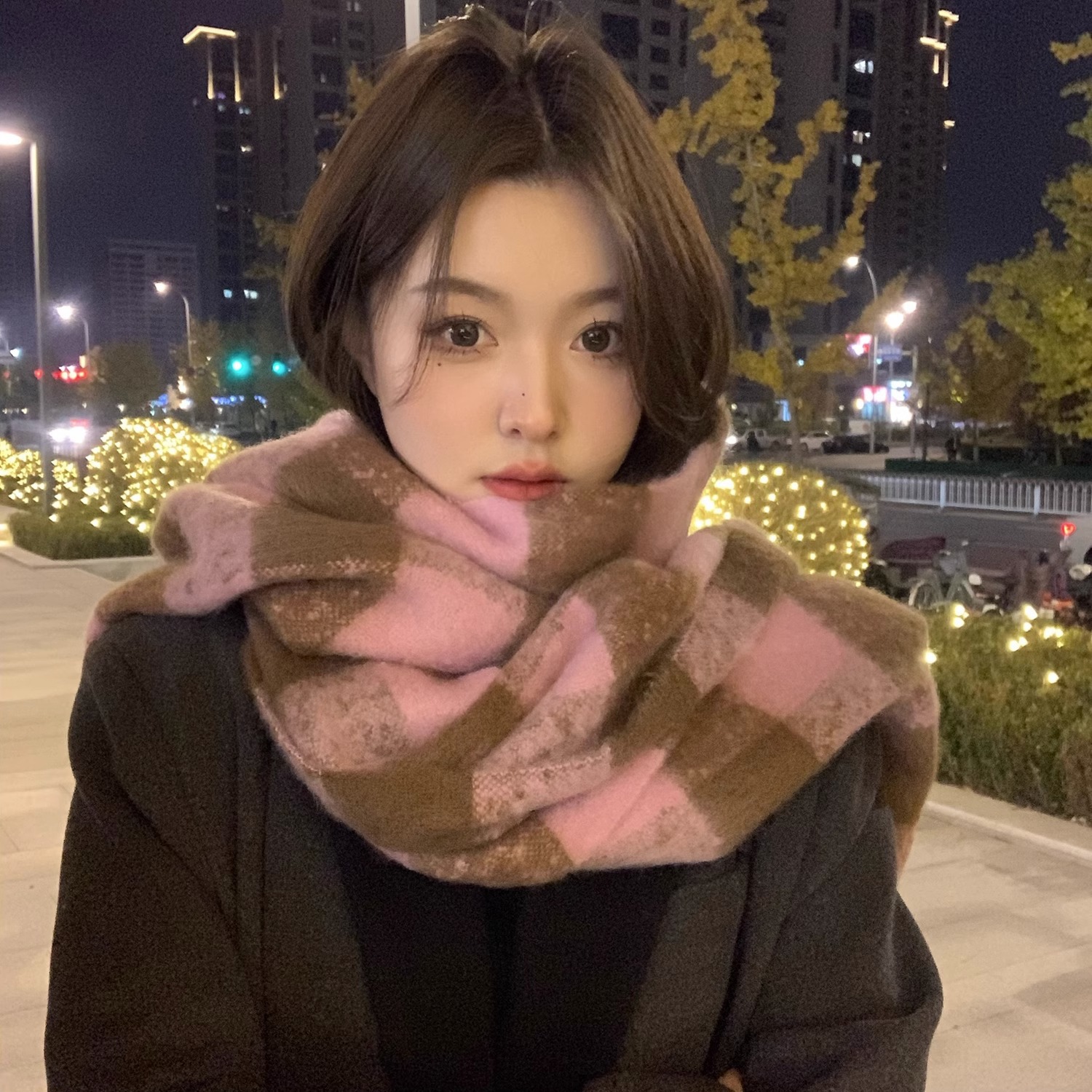 Yu Shuxin Same Style Scarf Autumn and Winter Plaid Korean Style Retro Cashmere-like Scarf Thickened Warm Mohair Shawl