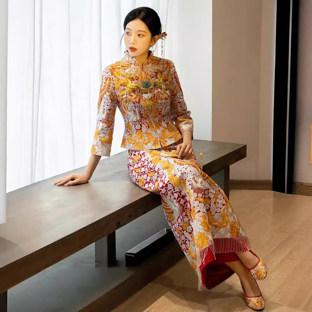 龙凤褂2024新款秀禾服新娘结婚褂皇中式婚纱重工修身敬酒服裙褂后
