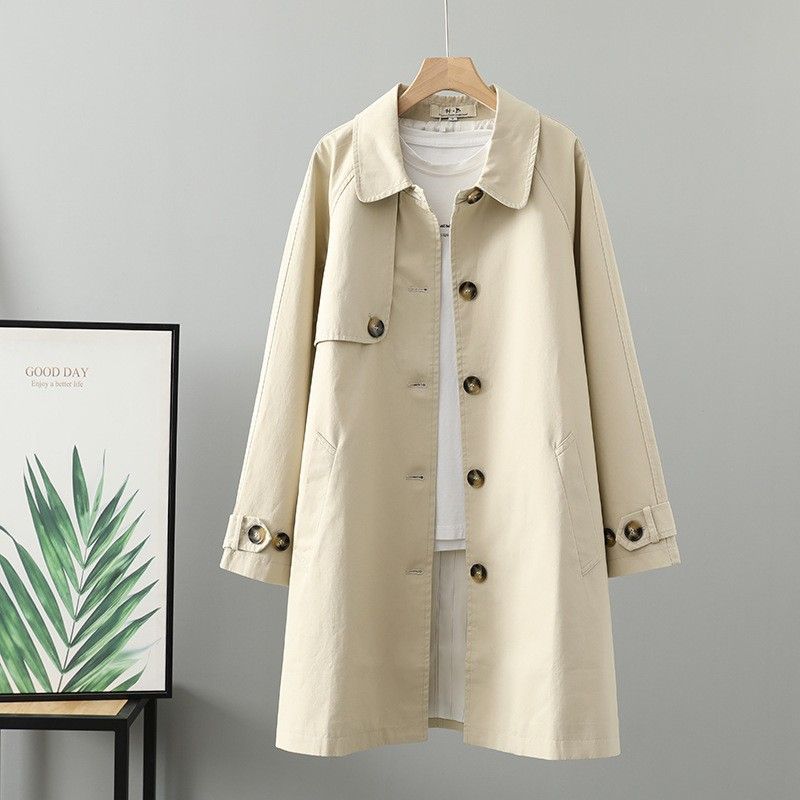 中长款风衣女外套2024春秋新款小个子流行英伦风大衣卡其色-阿里巴巴