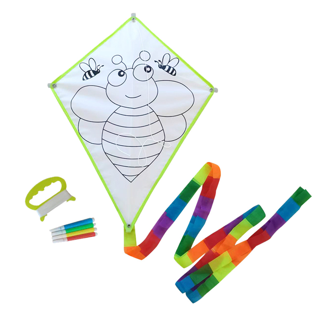 diy菱形风筝儿童风筝配6色丙烯颜料送30米线