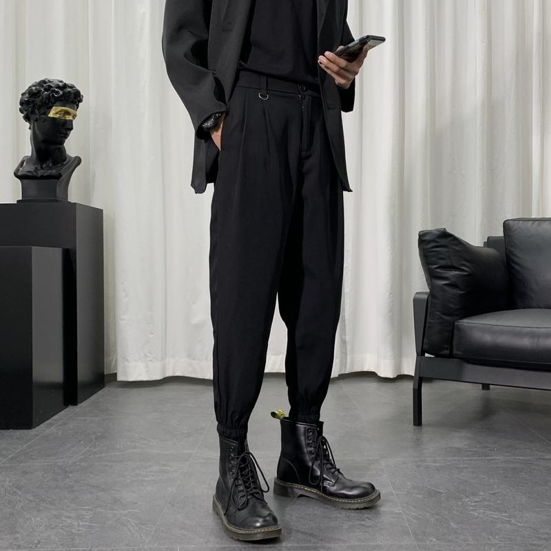 裤子男搭配马丁靴秋冬季加绒大码宽松束脚九分西裤潮牌工装休闲裤