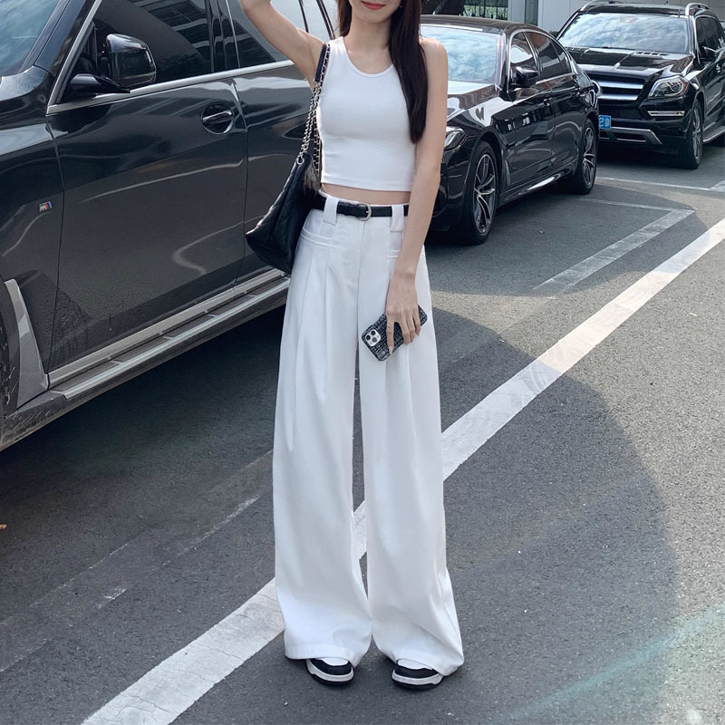 Meis White Straight-Cut Suit Pants for Women 2023 Spring New High Waist Slimming Loose Mop Wide Leg Pants Casual Pants