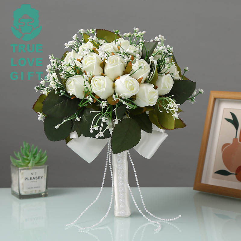 18头36头玫蕾仿真花西式婚礼手捧花新娘伴娘手拿花平台热销一手货