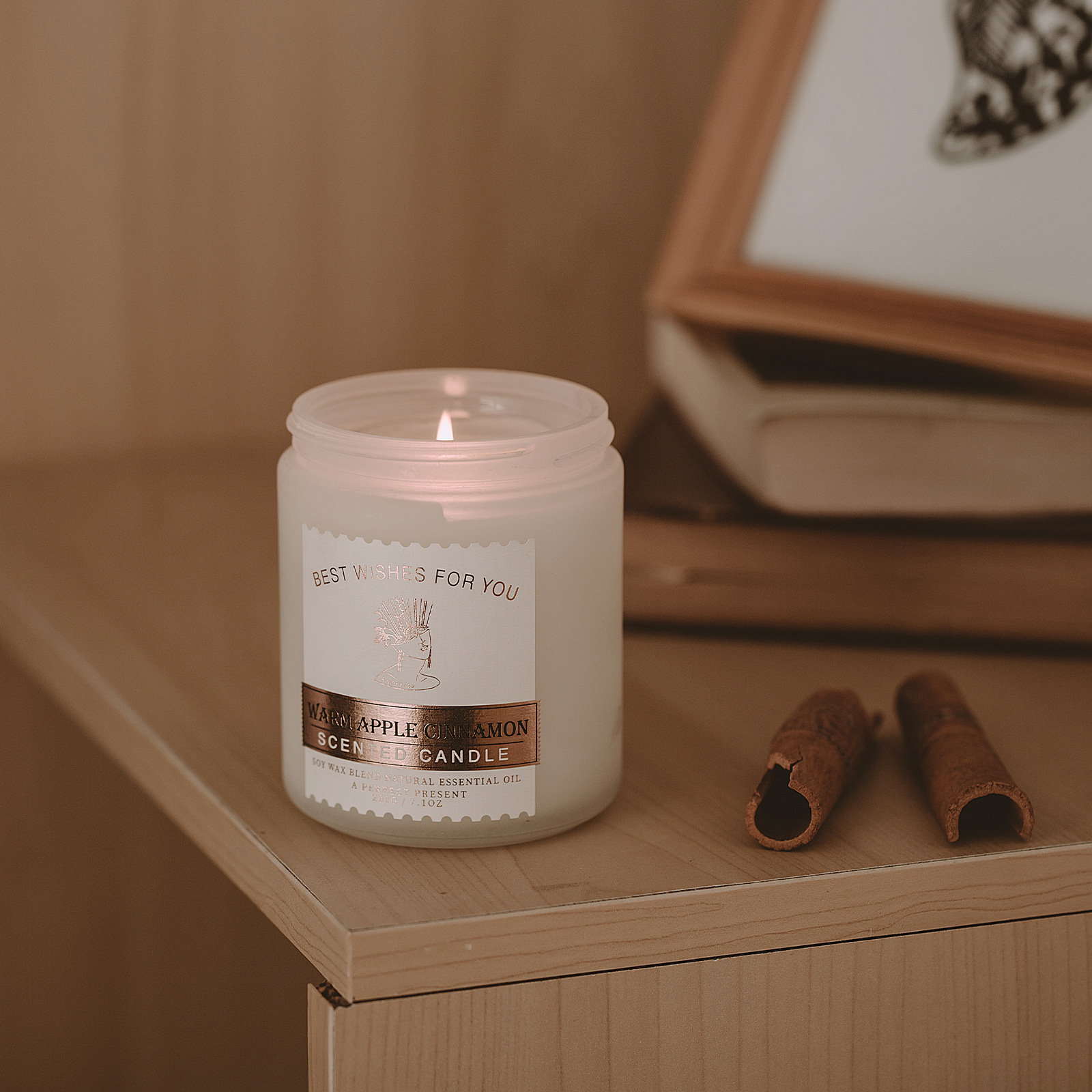 跨境电商海外仓专供大豆蜡香薰蜡烛礼盒180g贴纸蒙砂白玻璃杯