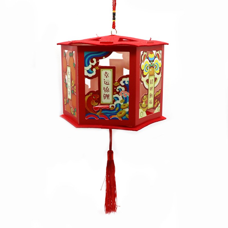 春节手提灯笼儿童卡通手工diy制作材料包走马灯发光纸灯新年玩具