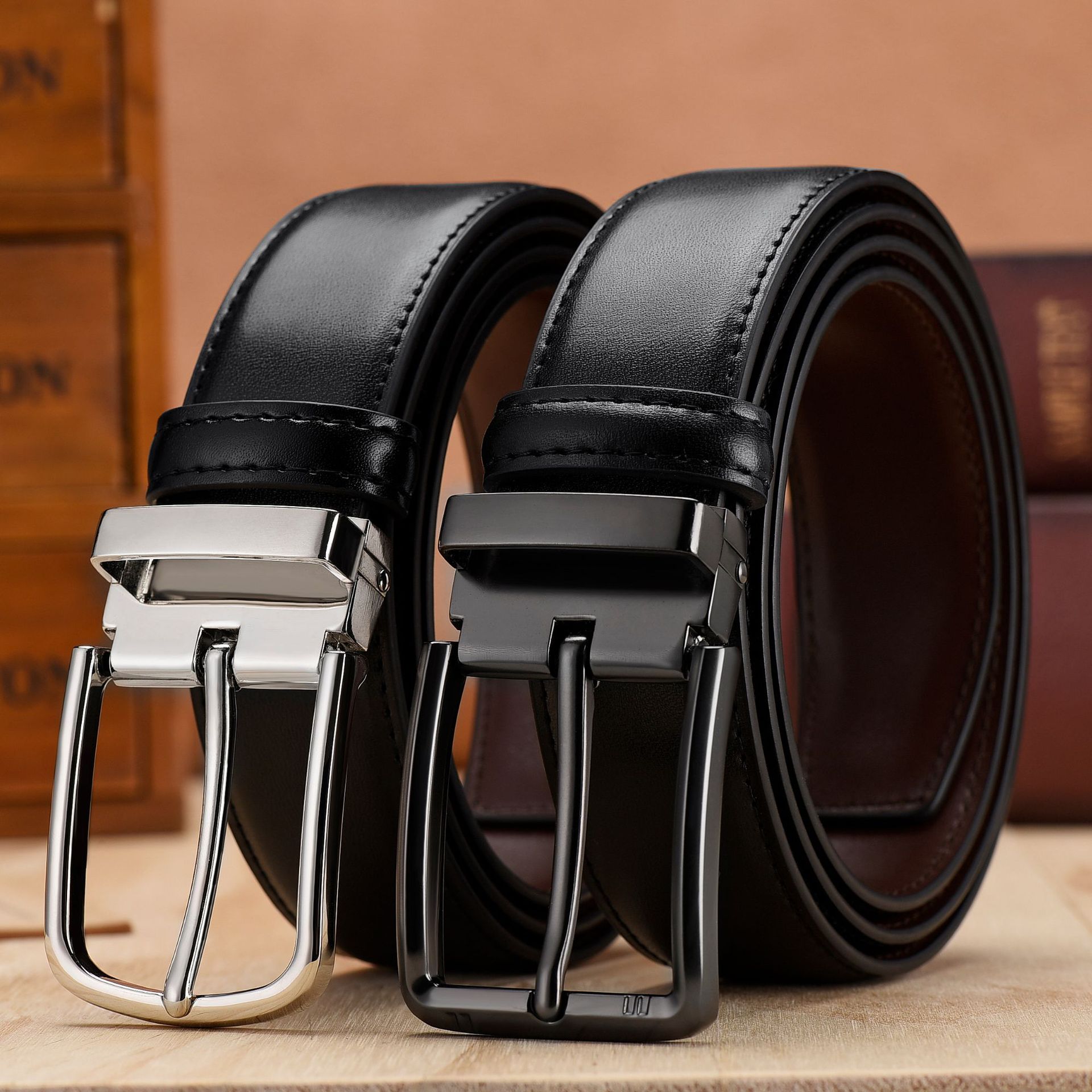 [Fule Leather] Cowhide Men‘s Leather Belt Men‘s Pin Buckle Belt Double-Sided Preferred Cowhide Belt