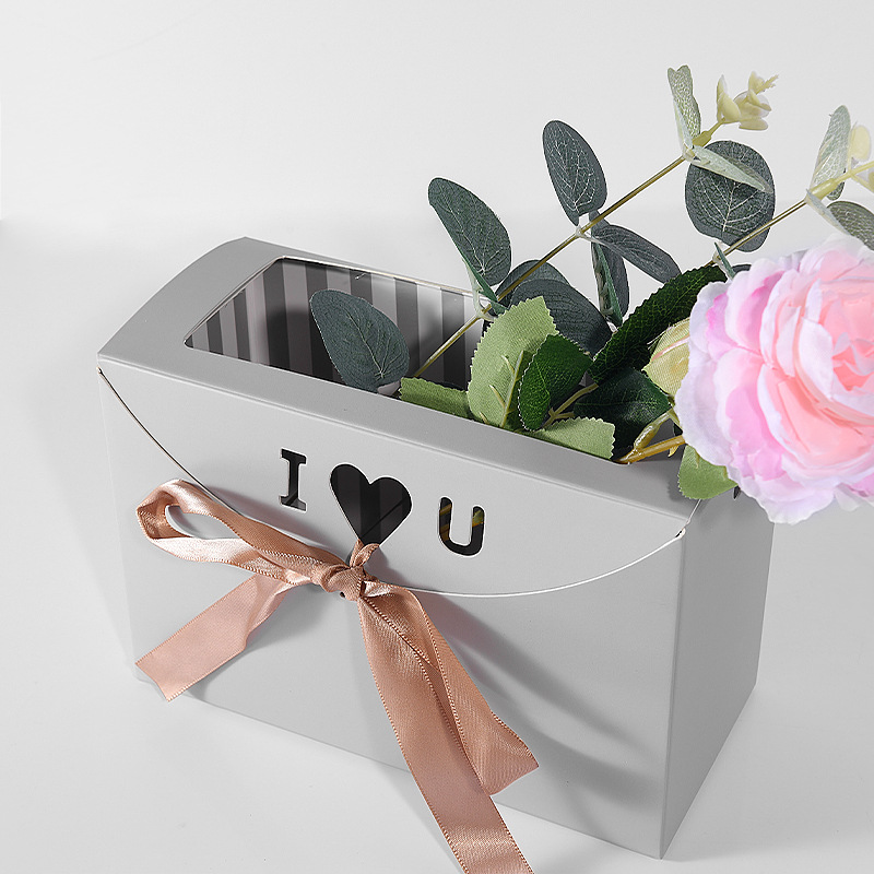 新版创意插花盒diy花束包花折叠纸盒手提长方形袋鲜花包装盒批发