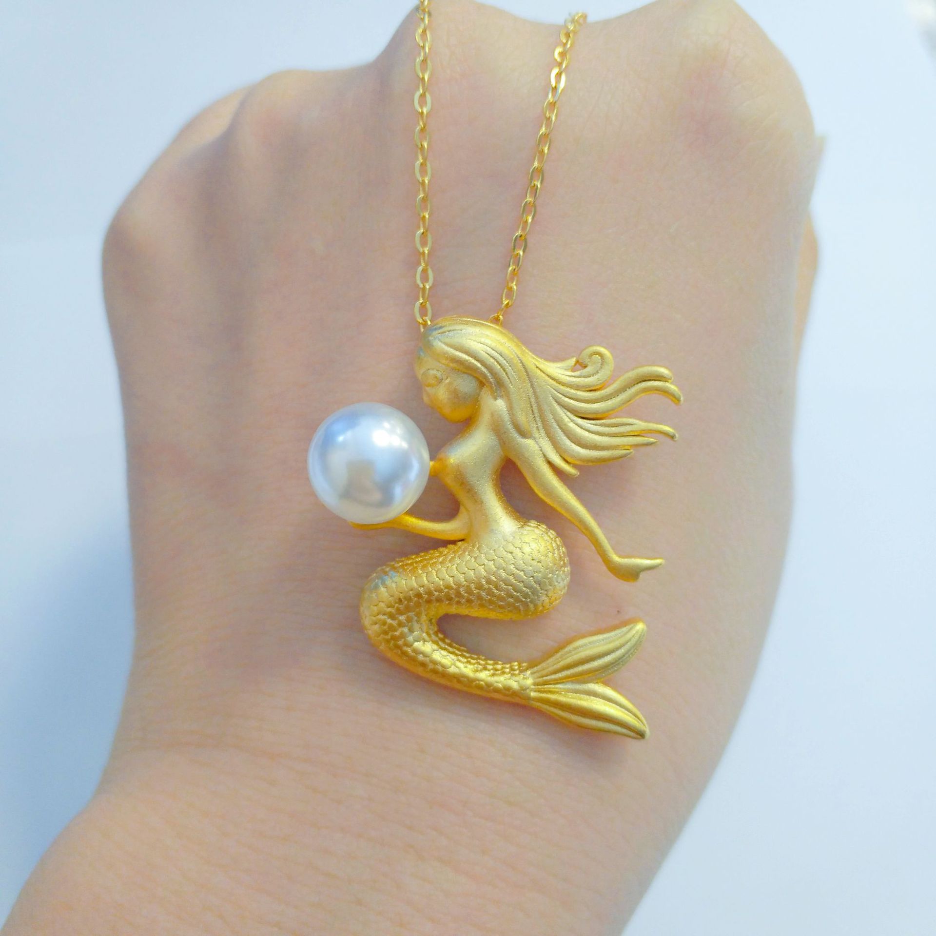越南沙金珍珠美人鱼吊坠 网红女款项链黄铜镀气质首饰批发-阿里巴巴