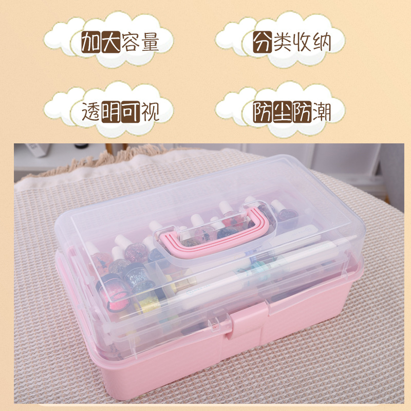 Three-Layer Portable Storage Box Foldable Extra Large Hardware Toolbox Nail Beauty Box Art Sundries Plastic Storage Box