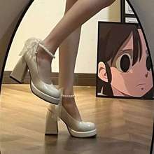 高跟小皮鞋女秋冬2025新款白色法式婚鞋复古粗跟厚底增高玛丽珍鞋