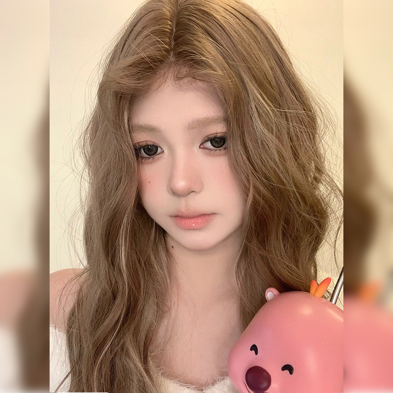 蕾丝假发女团挑染棕色八字刘海大波浪长卷发整顶中分自然前额
