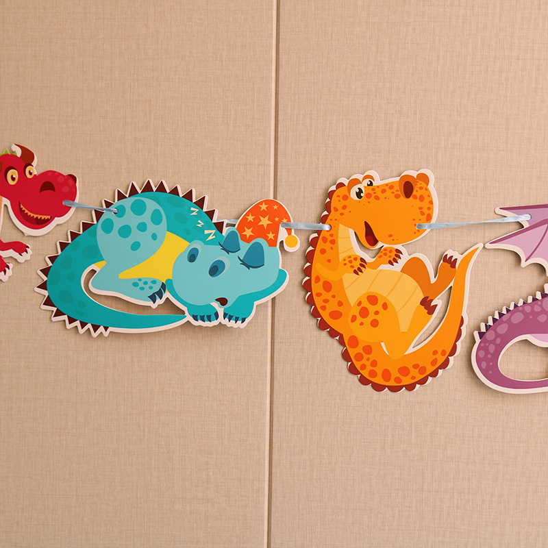 恐龙主题拉旗跨境卡通彩色恐龙拉花dinosaur banner霸王龙横幅