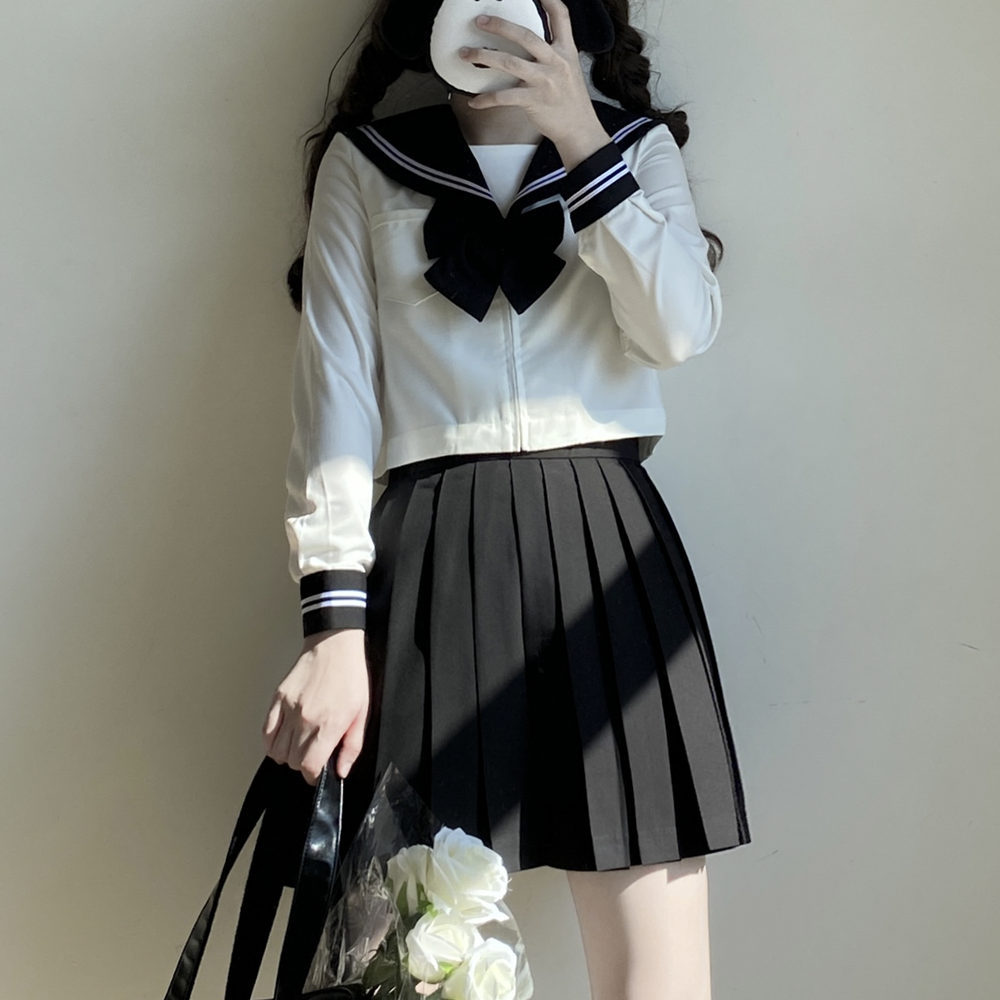 现货批发 日系正品jk制服裙正版黑白二三本基础款长袖水手服套装