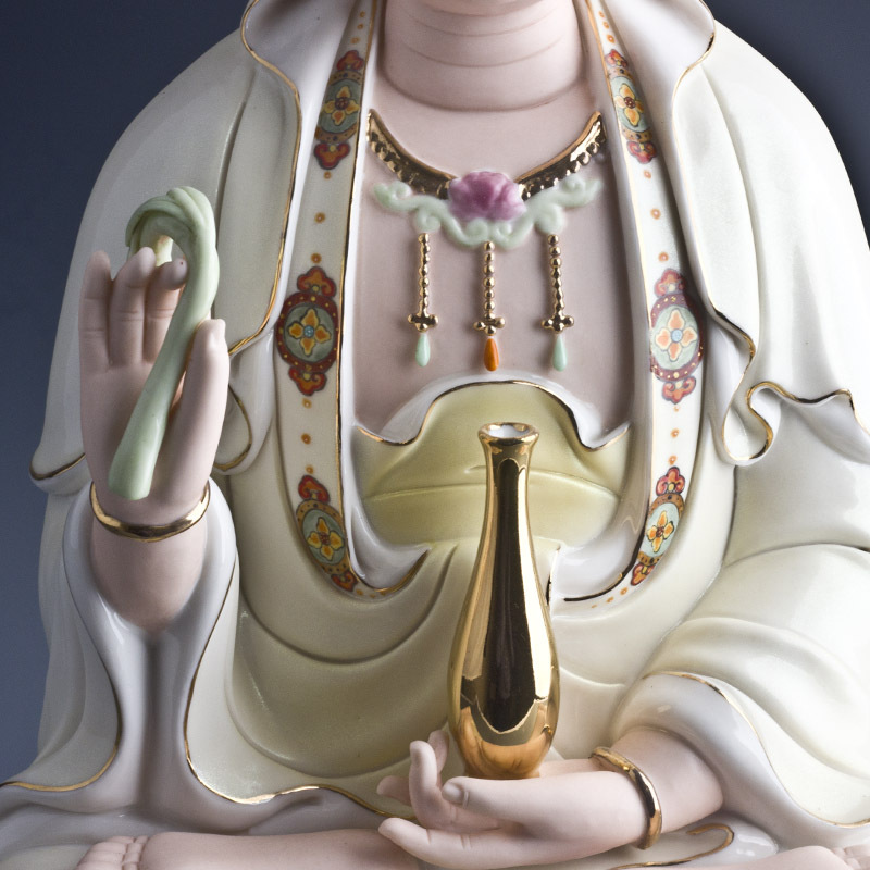 18寸坐莲持柳净瓶南海观音观世音菩萨陶瓷佛像家居店铺供奉加彩