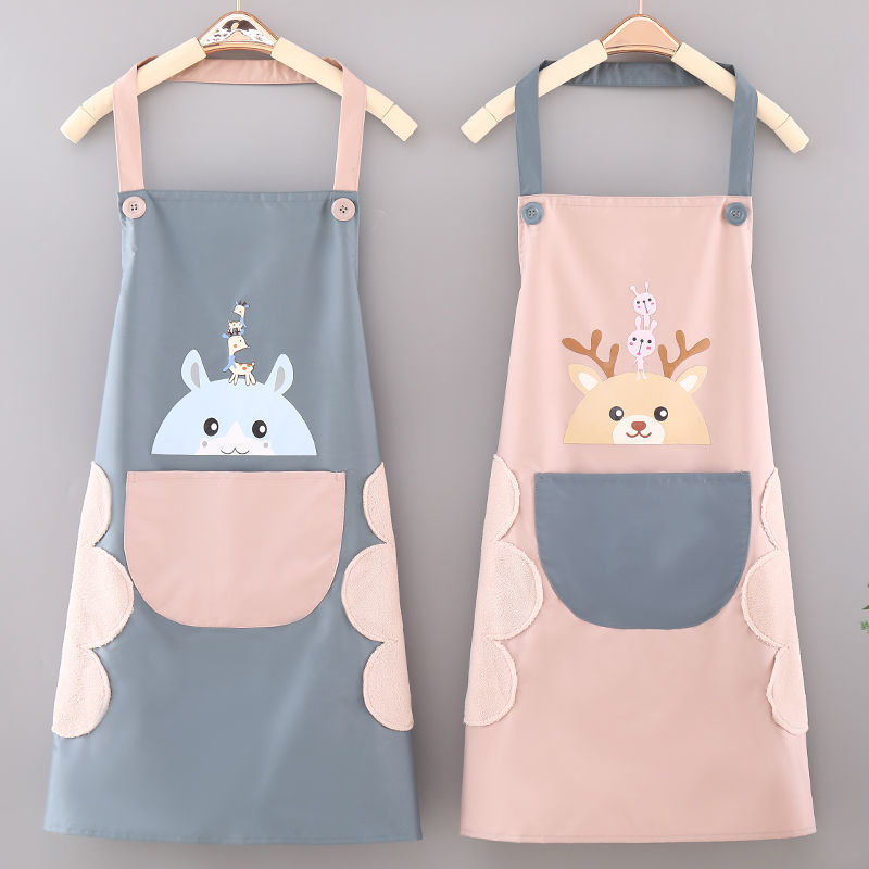 New Chinese Style Erasable Hand Apron Women's Kitchen Waterproof and Oilproof Apron Fashion Korean Style Couple Overclothes Cooking Overalls