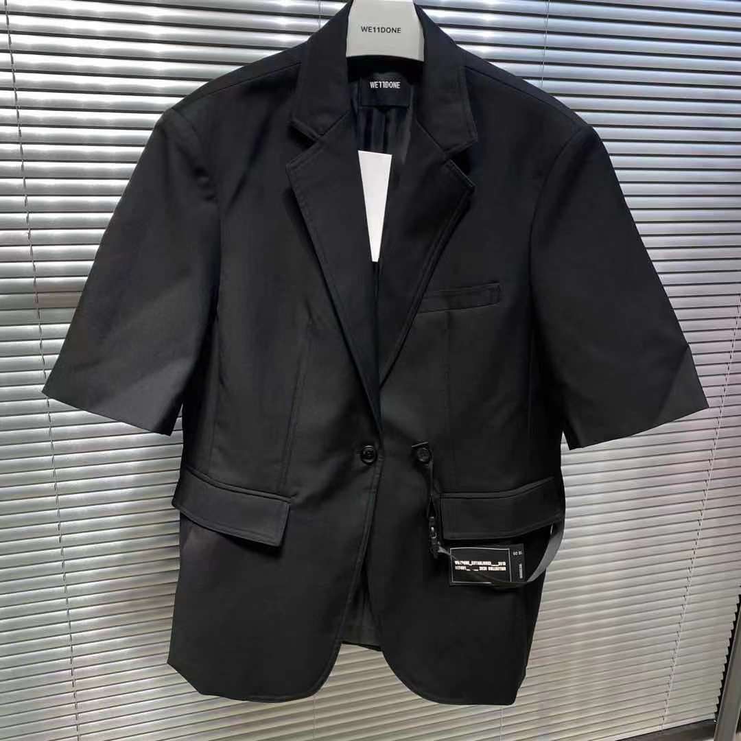 welldone五分袖西服韩版黑色中袖西装夏季初秋外套女设计感潮牌