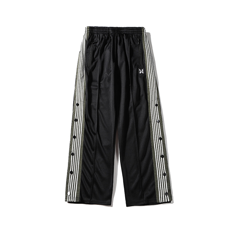 20ss 嘻哈高街nedles 蝴蝶印花男女情侣侧边织带扣休闲裤运动裤