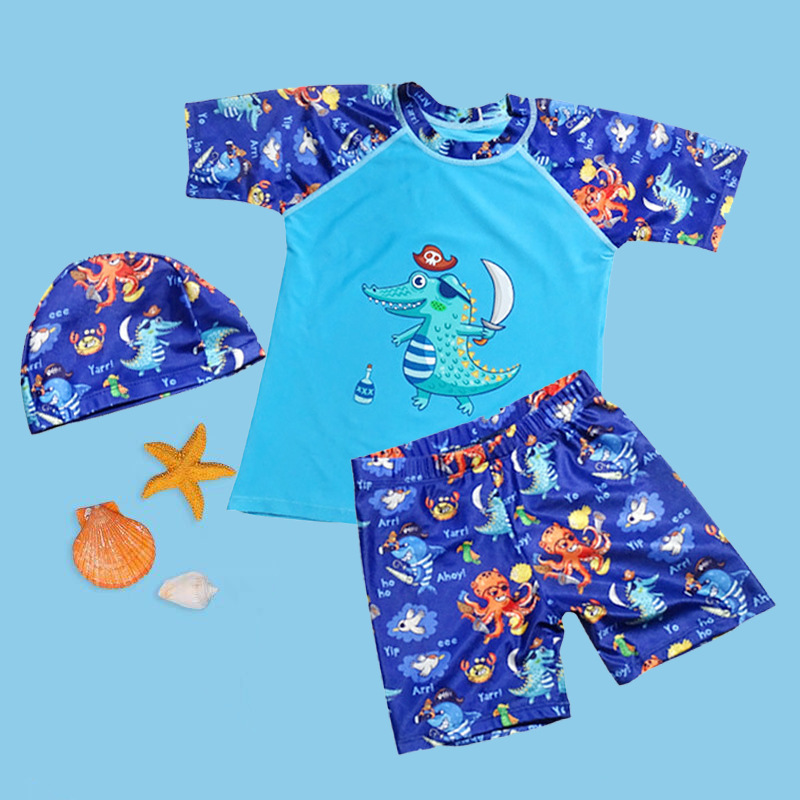 Children's Swimsuit Boys Swim Trunks Set Boys Toddler Children Teens Baby Split Dinosaur Hot Spring Bathing Suit Equipment