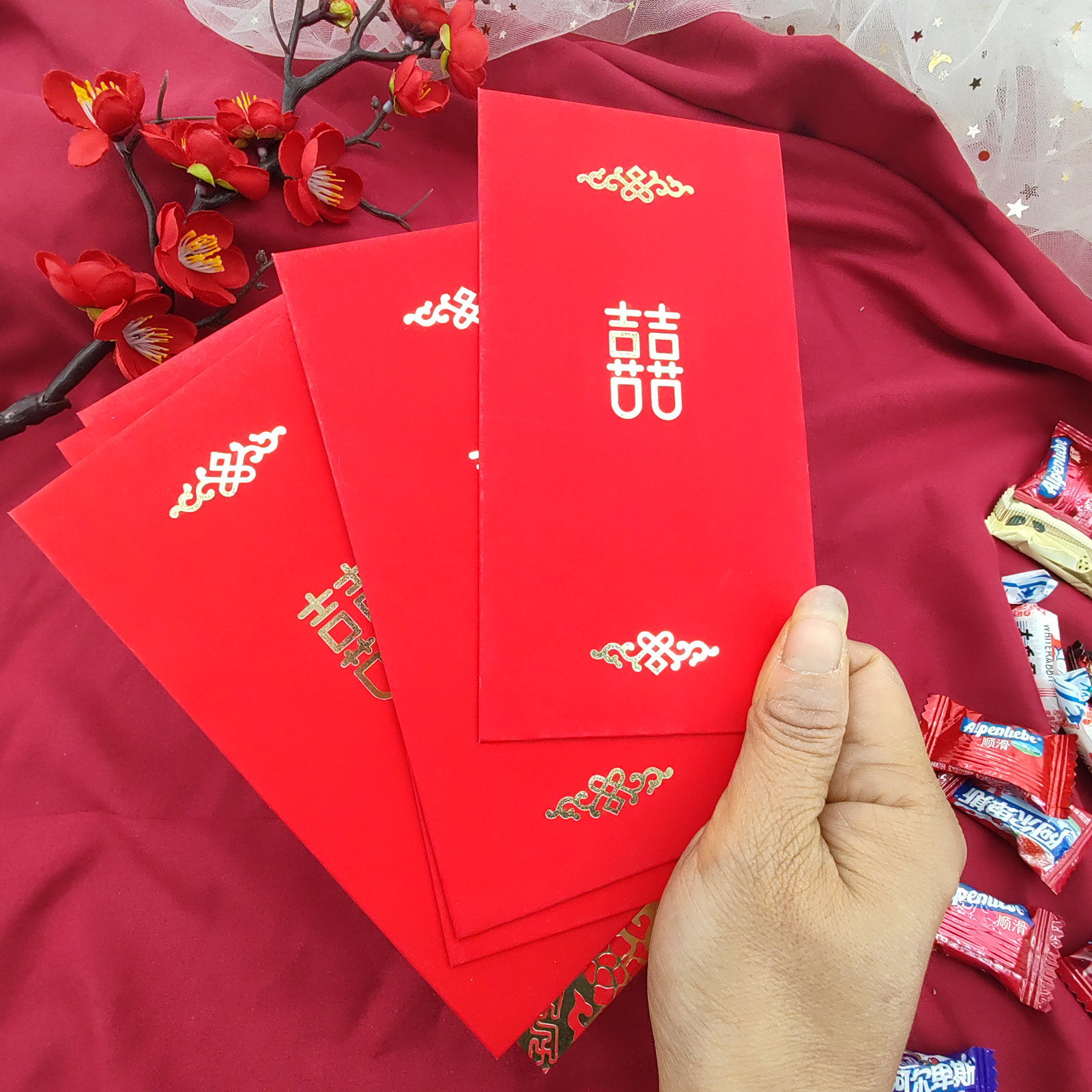婚庆用品喜字红包利是封创意荧光红喜庆红包封千元硬质大号红包促