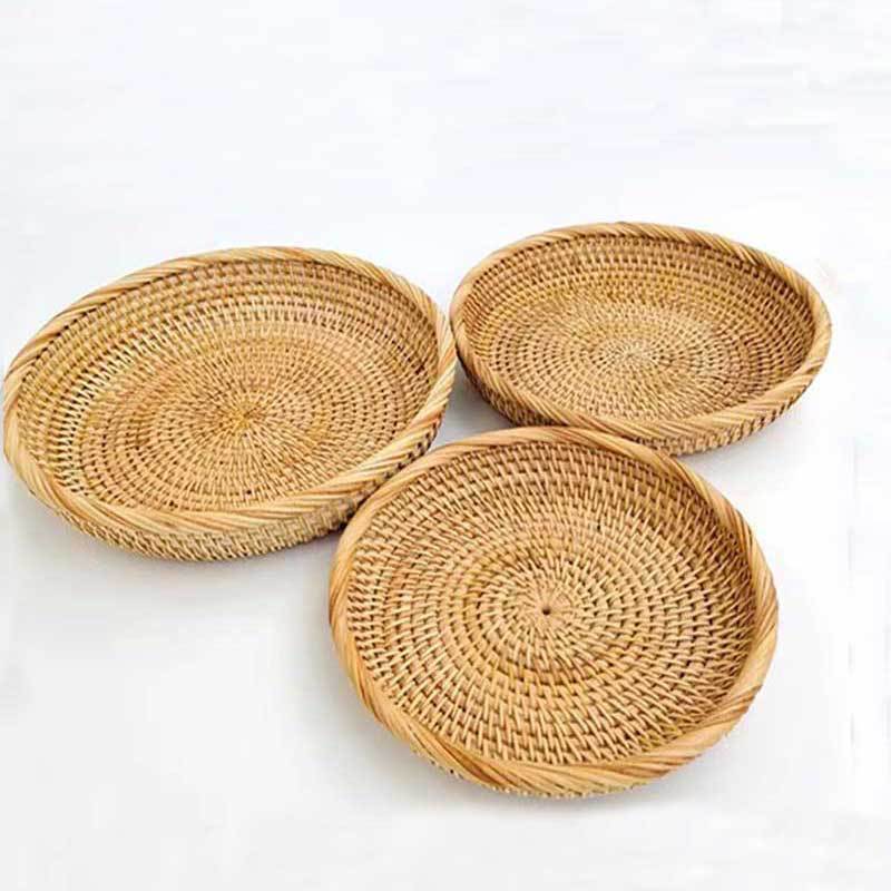 越南藤编果盘零食干果盘家用糖果盘茶点盘编织水果篮茶几收纳盘