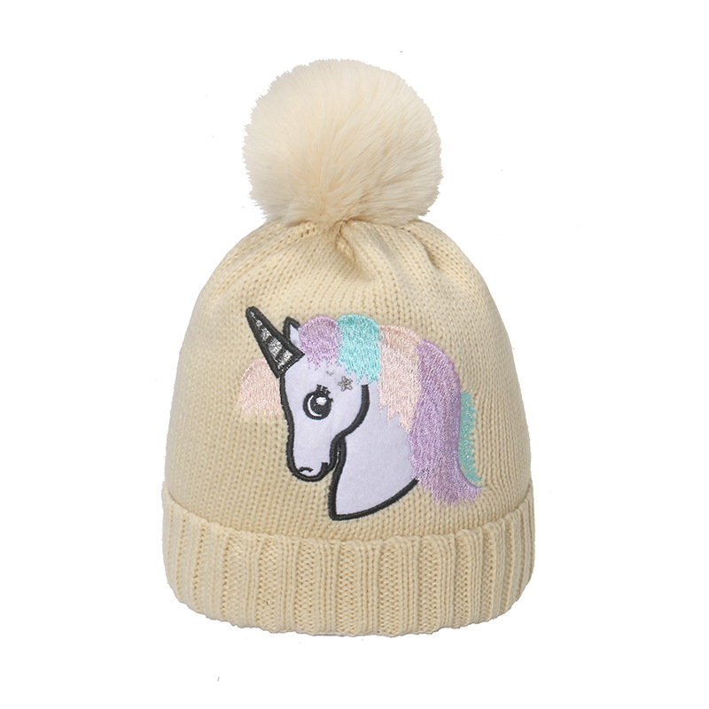 European and American Winter Hat Women's Autumn and Winter Warm Wool Hat Cute Earmuffs Hat Unicorn Embroidery Knitted Hat Female 2023