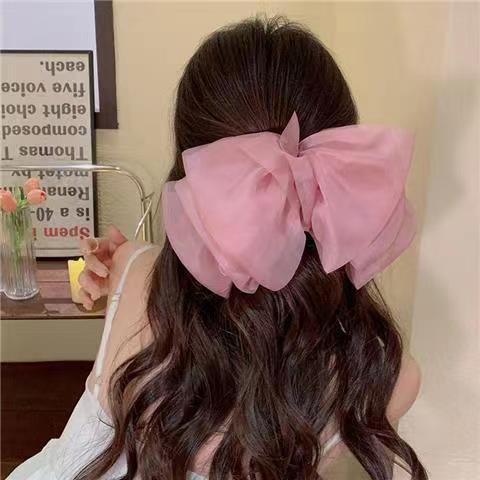 Internet Celebrity Chiffon Spring Clip Super Fairy Big Bow Hairpin Ponytail Female Back Head New Cloud Headdress Flower