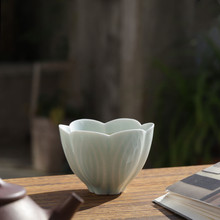 楚瓷陶瓷主人杯景德镇手工雕刻花瓣茶杯影青品茗杯女士品茶碗
