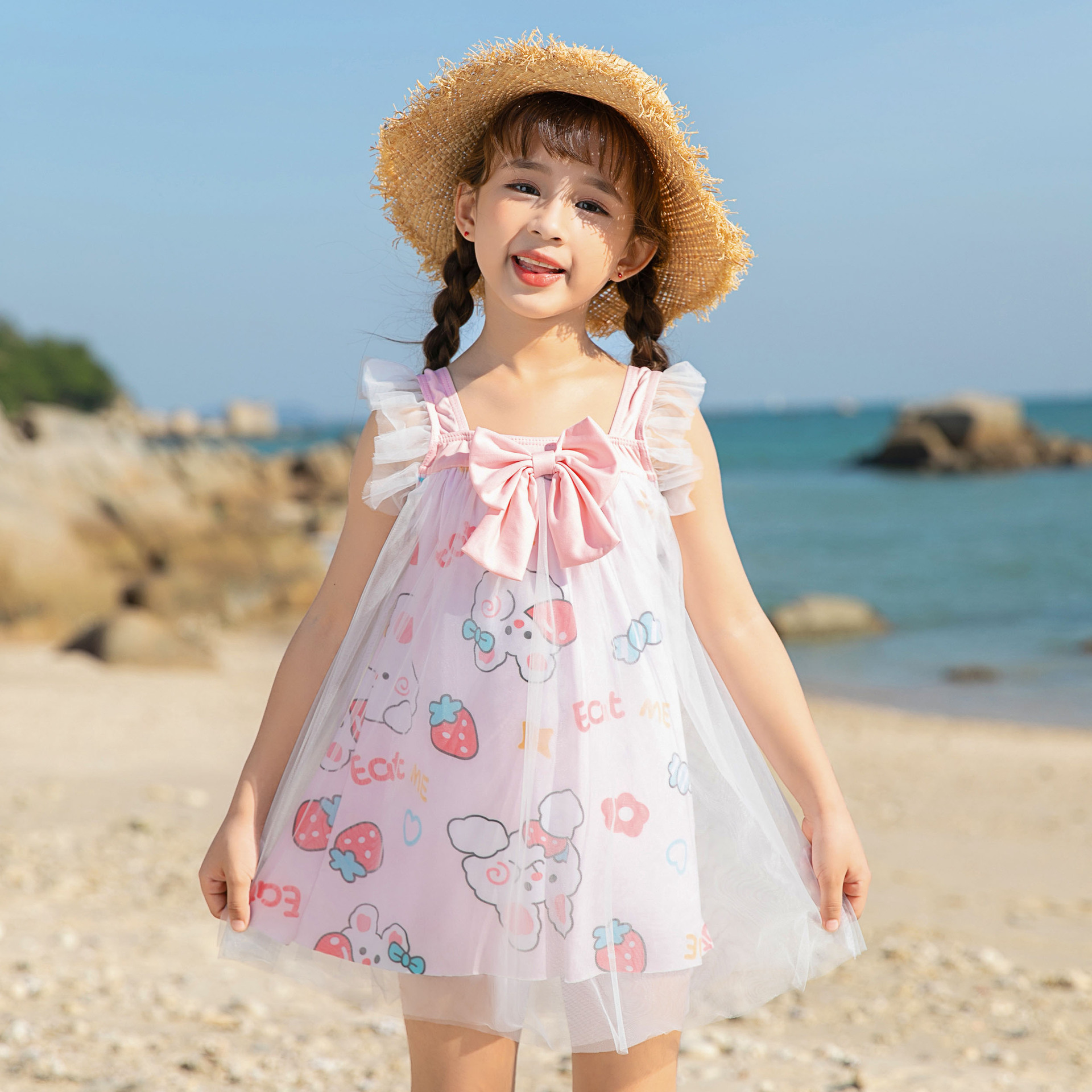 儿童泳衣可爱网纱裙2022新款保守大中小童泳衣甜美公主女童泳衣